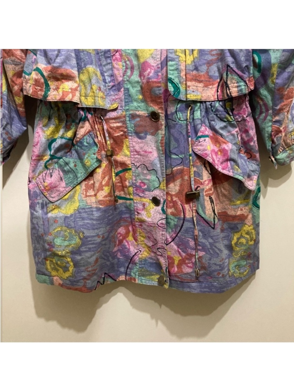Vintage 90s Jacket Zip Up Size Medium Oversized Abstract Scribble Pastel Print - Picture 5 of 15